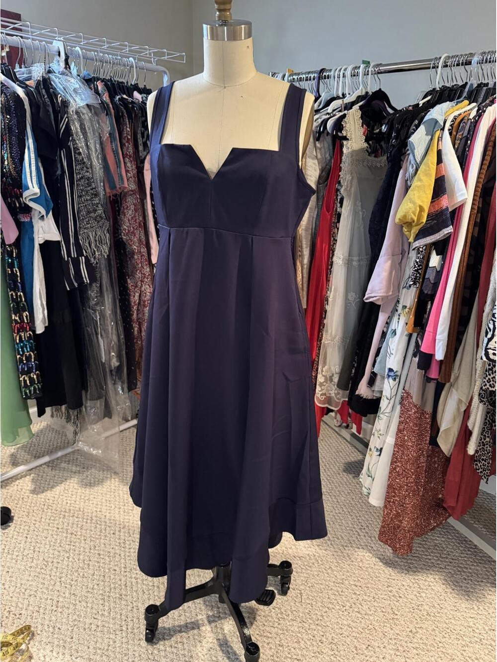 NWT - Navy Blue Sleeveless Midi Dress with Square Neckline - Medium
